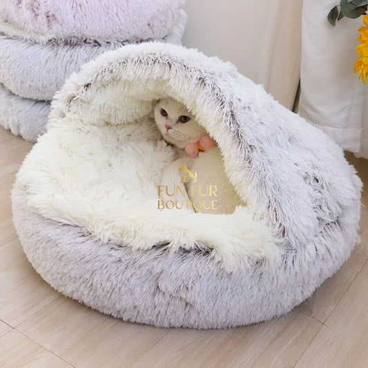 Soft Plush 2-in-1 Pet Bed - Cozy Round Cat Dog Nest