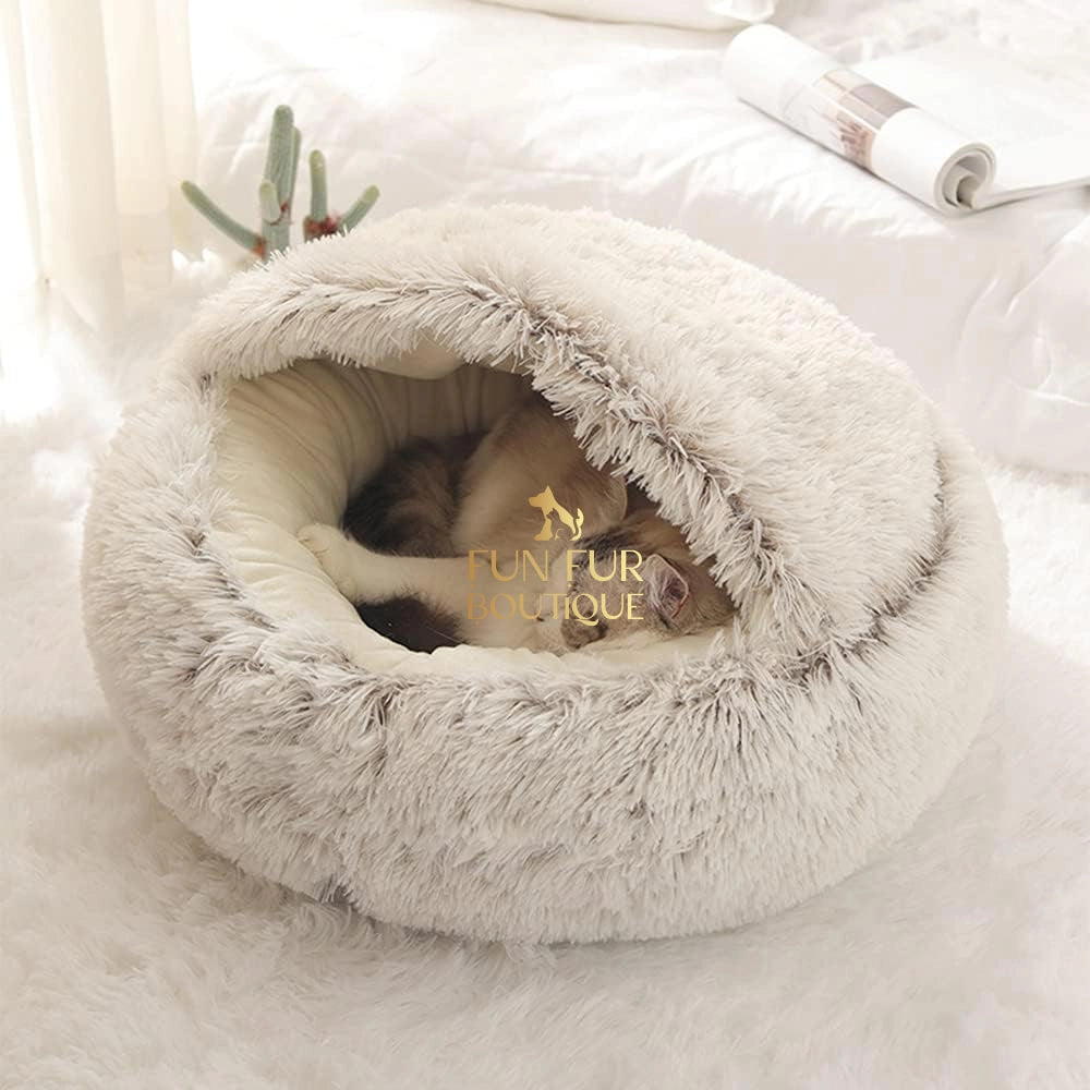 Soft Plush 2-in-1 Pet Bed - Cozy Round Cat Dog Nest