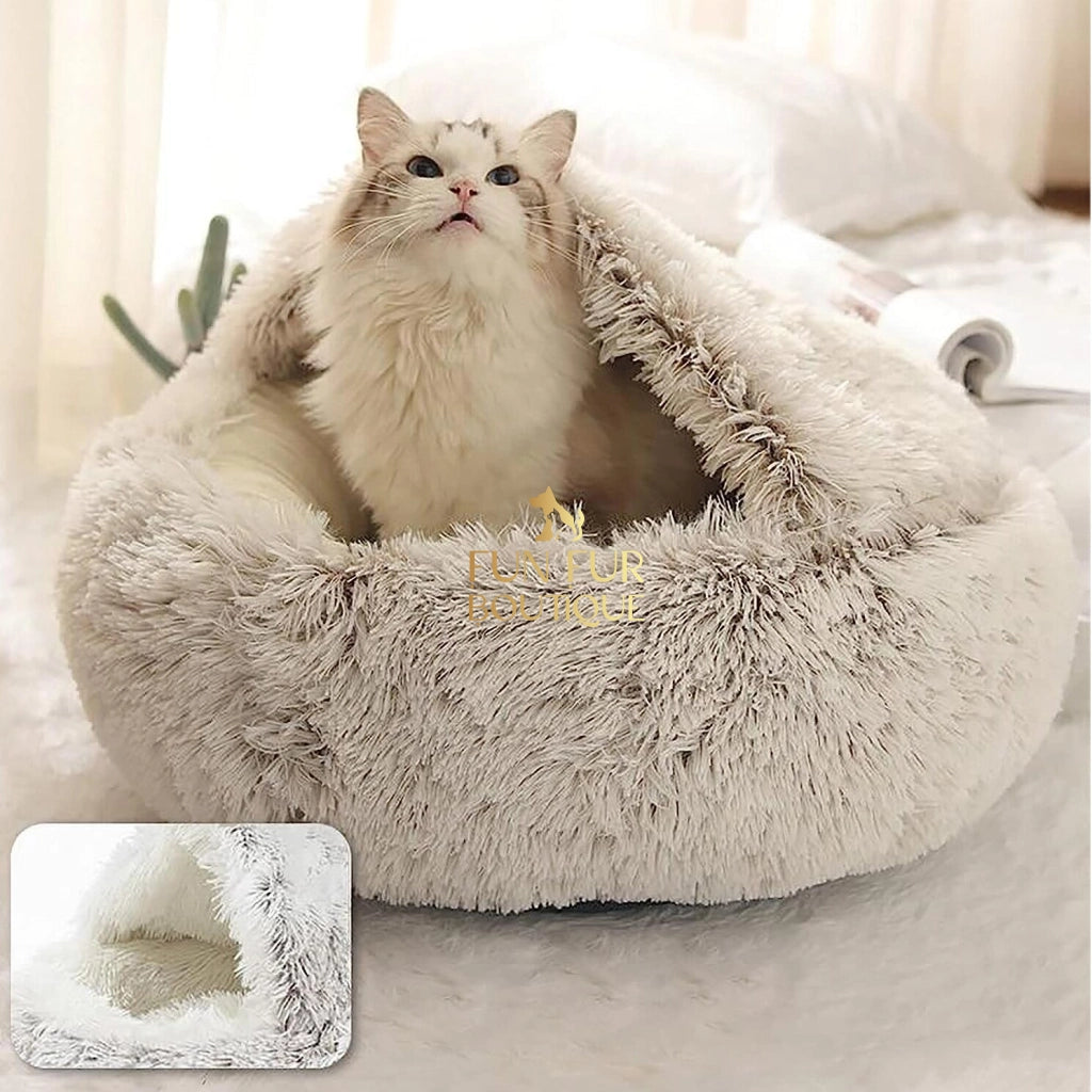 Soft Plush 2-in-1 Pet Bed - Cozy Round Cat Dog Nest