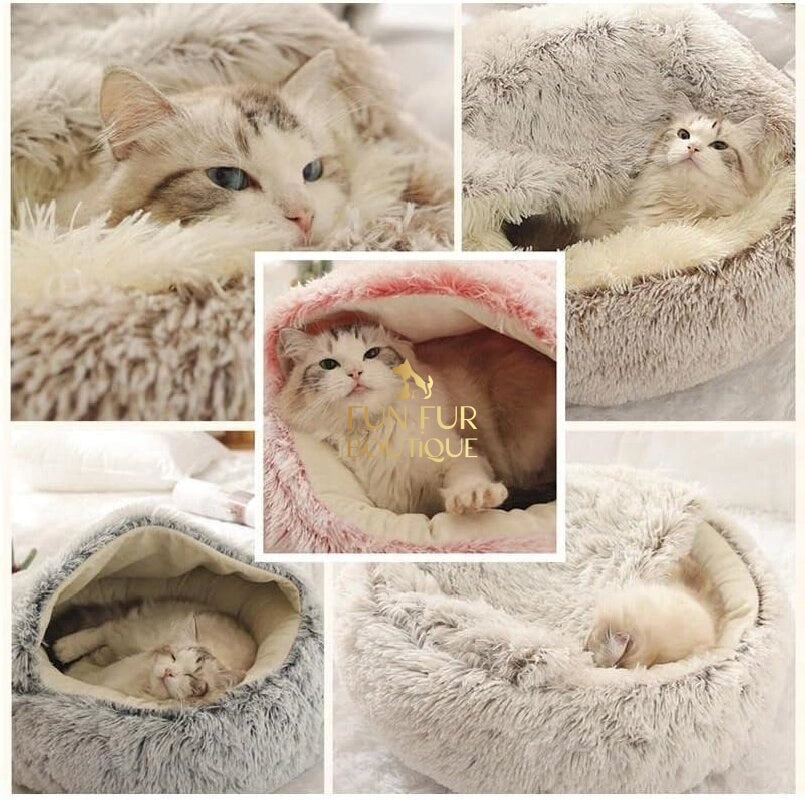 Soft Plush 2-in-1 Pet Bed - Cozy Round Cat Dog Nest