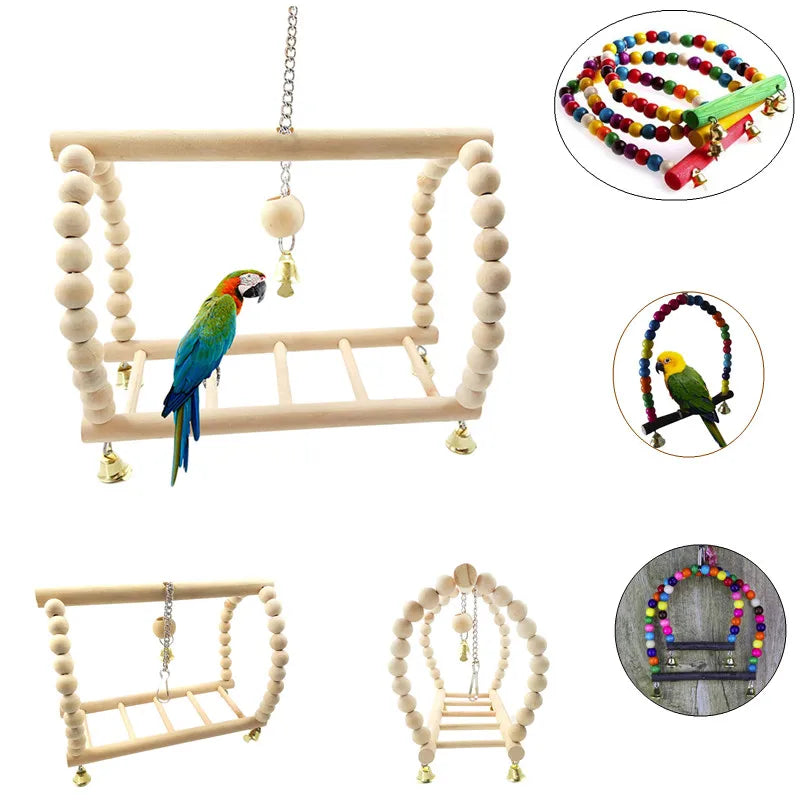 Colorful Parrot Toy - Hanging Ladder Bridge with Bells for Exercise and Climbing - 22x18x24cm