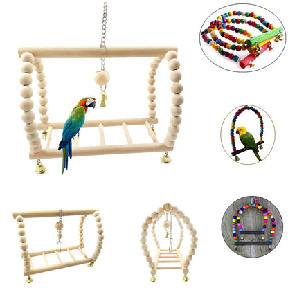 Colorful Parrot Toy - Hanging Ladder Bridge with Bells for Exercise and Climbing - 22x18x24cm